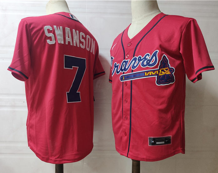 Men's Atlanta Braves #7 Dansby Swanson Nike Red Alternate Cool Base Jersey