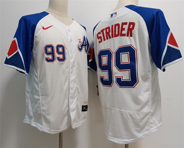 Mens Atlanta Braves #99 Spencer Strider White 2023 City Connect Jersey