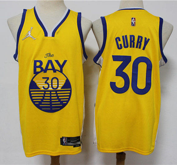 Men's Golden State Warriors #30 Stephen Curry Jordan Brand Gold Statement Edition Finished  Jersey