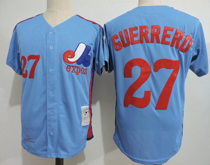 Men's Montreal Expos #27 Vladimir Guerrero Light Blue Throwback Jersey