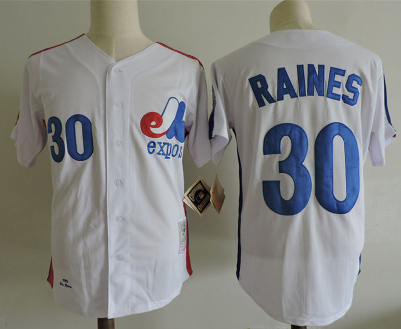 Men's Montreal Expos #30 Tim Raines White 1982 Throwback Jersey