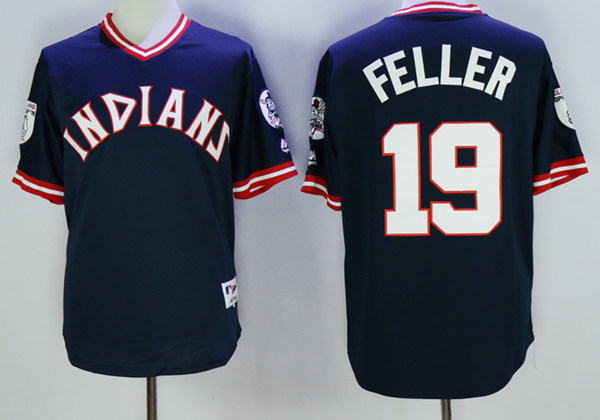 Men's Cleveland Indians Retired Player #19 Bob Feller Navy Blue Pullover Majestic 1976 Turn Back The Clock Jersey