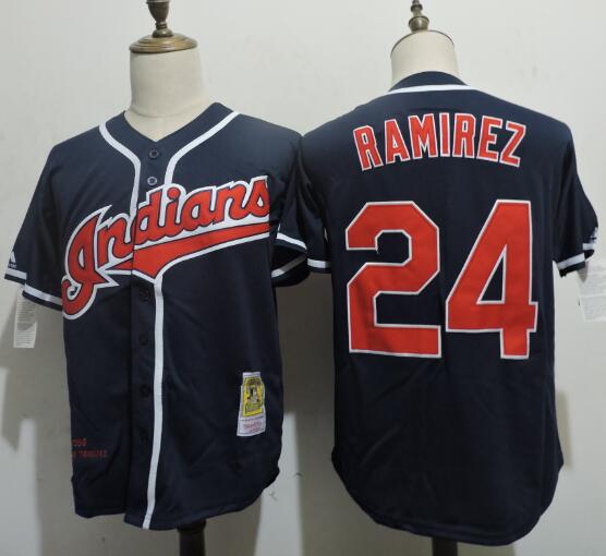 Men's Cleveland Indians #24 Manny Ramirez Majestic 1994 Navy Blue Throwback VINTAGE Baseball Jersey
