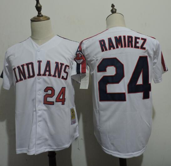 Men's Cleveland Indians #24 Manny Ramirez White Throwback 1993 Baseball Jersey