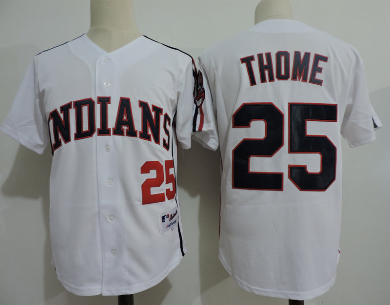 Men's Cleveland Indians #25 Jim Thome White Throwback 1993 Baseball Jersey