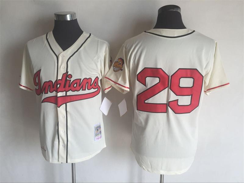 Men's Cleveland Indians Retired Player #29 Satchel Paige 1948 Cream Throwback Jersey