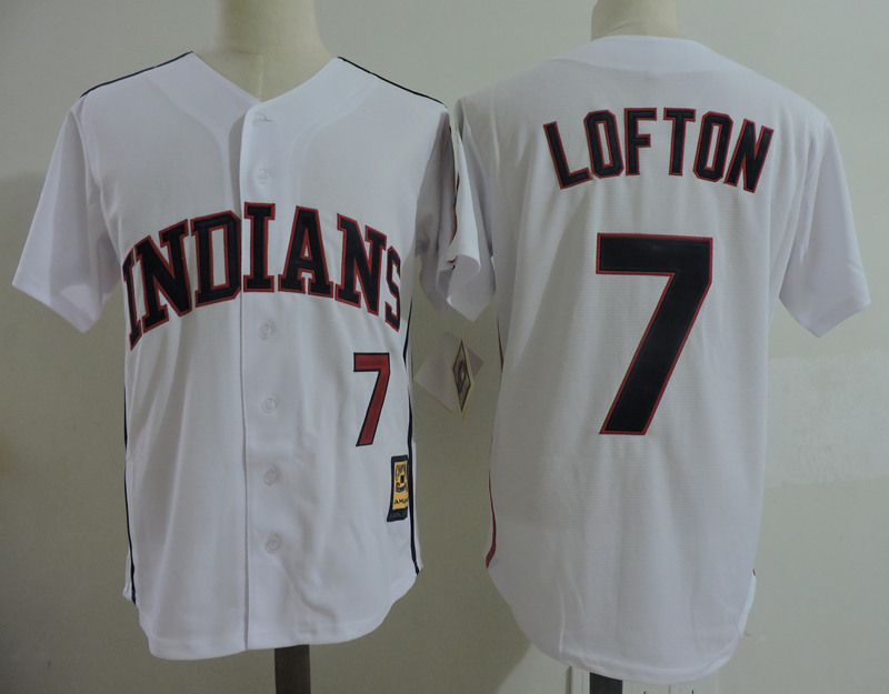 Men's Cleveland Indians Retired Player #7 Kenny Lofton White Throwback 1993 Baseball Jersey