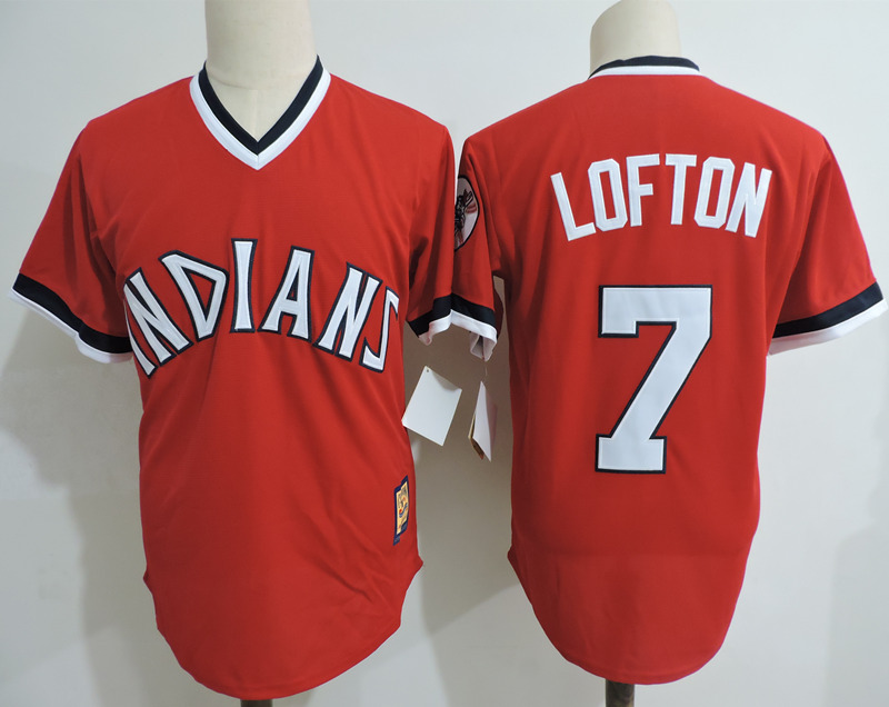 Men's Cleveland Indians Retired Player #7 Kenny Lofton Red Pullover Cooperstown Baseball Jersey