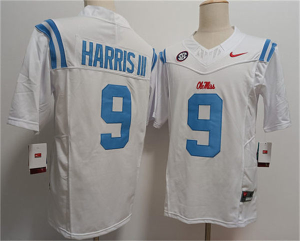 Mens Ole Miss Rebels #9 Tre Harris III 2024 White Blue F.U.S.E. Limited Football Game Jersey Mens Ole Miss Rebels #9 Tre Harris III 2024 White Blue F.U.S.E. Limited Football Game Jersey