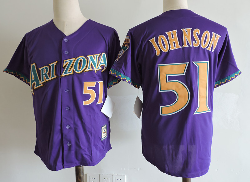 Men's Arizona Diamondbacks Retired Player #51 Randy Johnson 2001 Purple Cooperstown Jersey