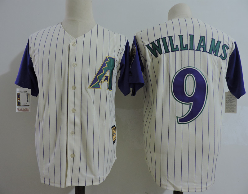 Men's Arizona Diamondbacks #9 Matt Williams Cream Purple Pinstripe Cooperstown Baseball Jersey