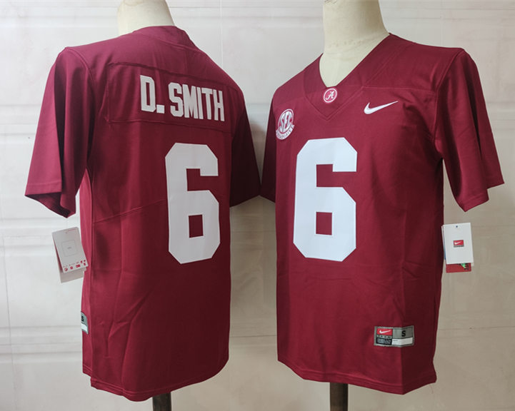 Men's Alabama Crimson Tide #6 DeVonta Smith Red Nike Diamond Quest 2021 Playoff Football Jersey