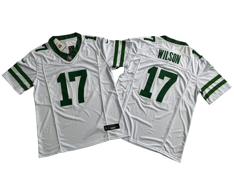 Mens New York Jets #17 Garrett Wilson Nike White Legacy 2023 Vapor F.U.S.E. Limited Jersey