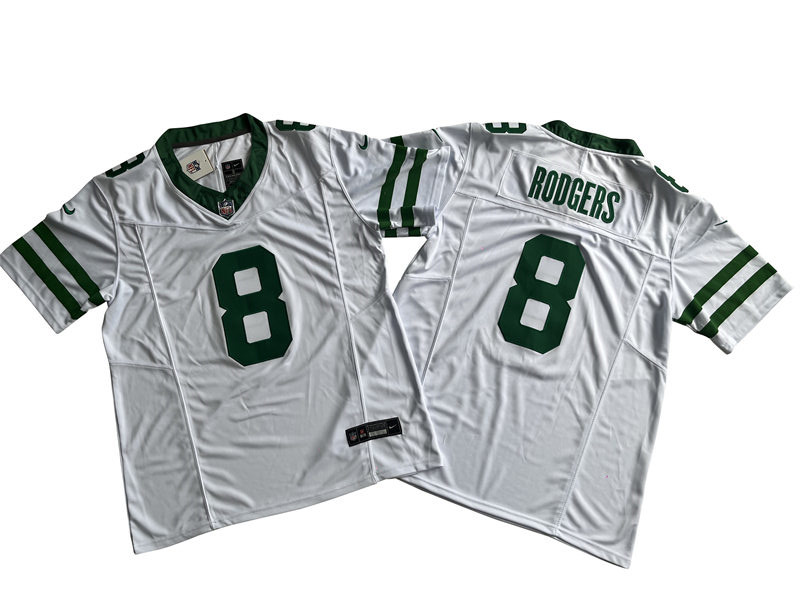 Mens New York Jets #8 Aaron Rodgers Nike White Legacy 2023 Vapor F.U.S.E. Limited Jersey
