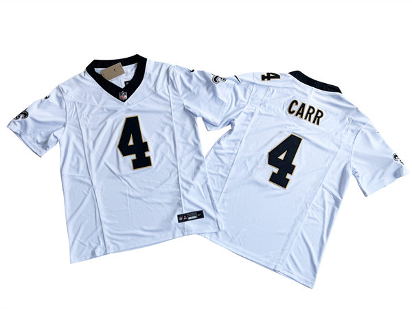 Men's New Orleans Saints #4 Derek Carr Nike White 2023 F.U.S.E. Vapor Limited Jersey