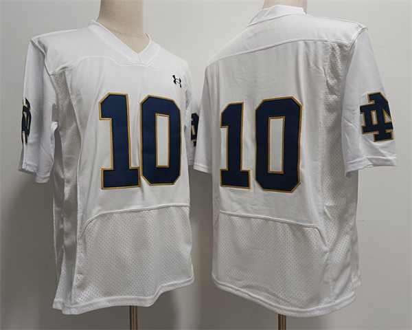 Men's Notre Dame Fighting Irish #10 Sam Hartman White Without Name College Football Game Jersey