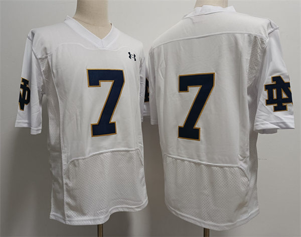 Men's Notre Dame Fighting Irish #7 Audric Estime White Without Name College Football Game Jersey