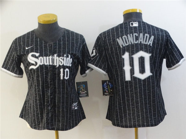 Women's Chicago White Sox #10 Yoan Moncada Stitched Nike Black 2021 MLB City Connect Jersey