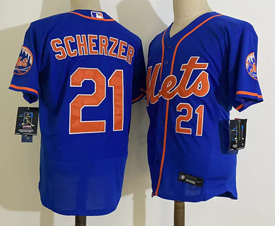 Mens New York Mets #21 Max Scherzer Nike Royal Orange FlexBase Jersey