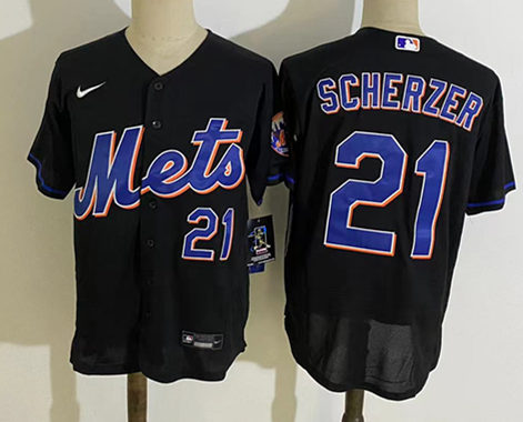 Mens New York Mets #21 Max Scherzer Nike 2022 Black Alternate Player Jersey