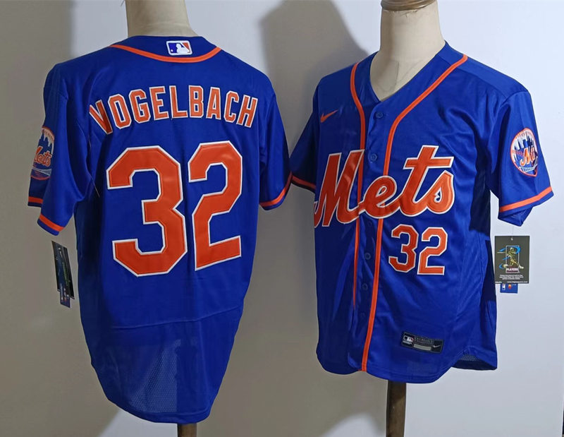 Mens New York Mets #32 Daniel Vogelbach Royal Orange Alternate FlexBase Player Jersey