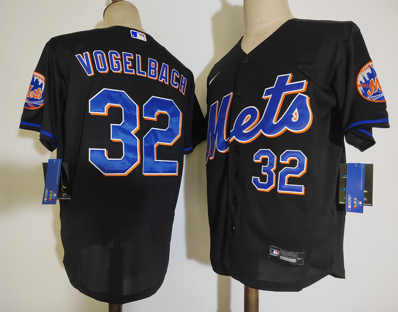 Mens New York Mets #32 Daniel Vogelbach Nike 2022 Black Alternate Player Jersey