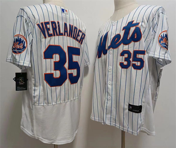Men's New York Mets #35 Justin Verlander Home White Pinstripe FlexBase Player Jersey