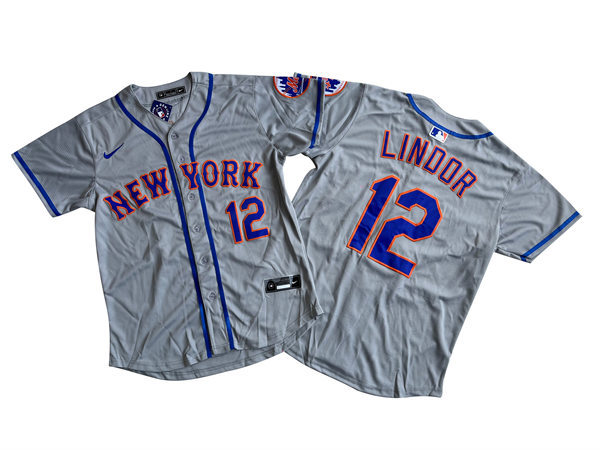 Men's New York Mets #12 Francisco Lindor Gray Road Stitched Nike MLB Flex Base Jersey