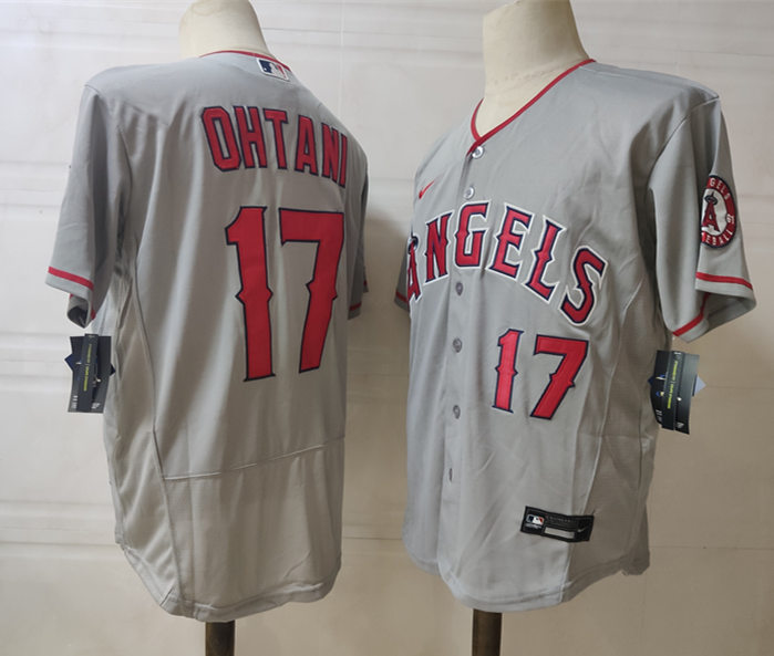 Mens Los Angeles Angels #17 Shohei Ohtani Nike Gray Road FlexBase Jersey