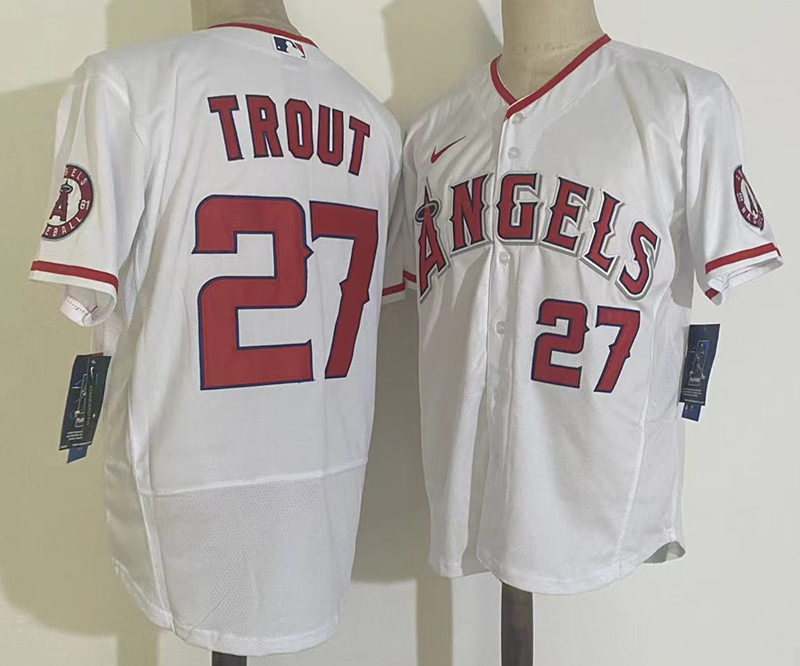 Men's Los Angeles Angels #27 Mike Trout Home White Stitched Nike MLB Flex Base Jersey