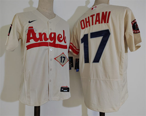 Men's Los Angeles Angels #17 Shohei Ohtani Nike Stitched Cream 2022 City Connect Player Jersey