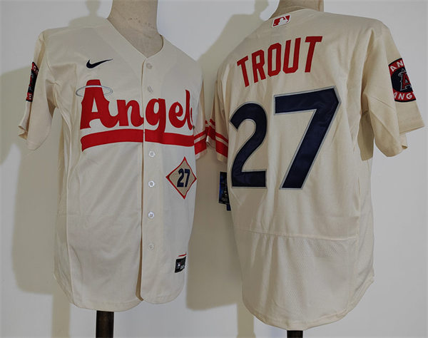 Men's Los Angeles Angels #27 Mike Trout Nike Stitched Cream 2022 City Connect Player Jersey