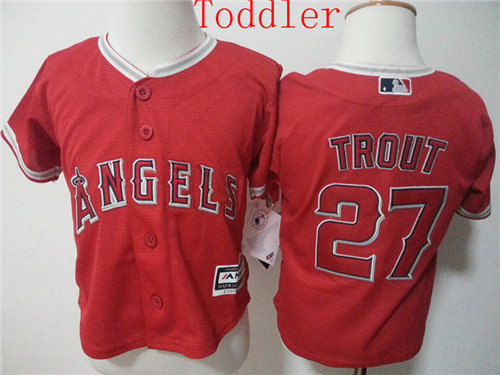 Toddler Los Angeles Angels of Anaheim #27 Mike Trout Majestic Red 2015 Cool Base Jersey