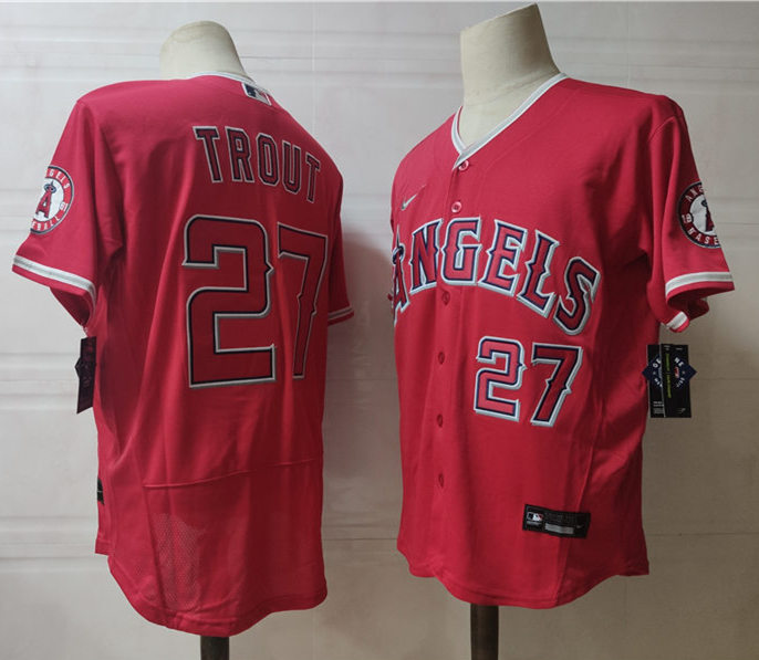 Mens Los Angeles Angels #27 Mike Trout Stitched Nike Red Flex Base Baseball Jersey