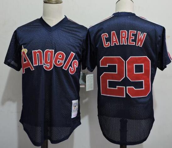 Men's California Angels #29 Rod Carew 1984 Authentic Mesh BP Navy Blue Baseball Jersey