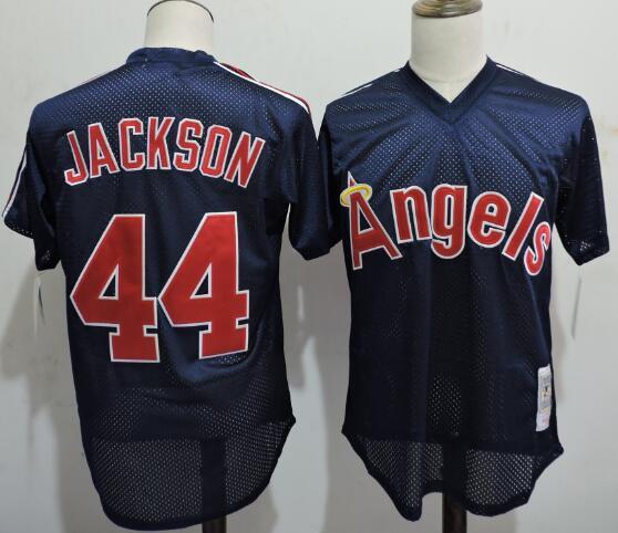 Men's California Angels #44 Reggie Jackson 1984 Authentic Mesh BP Navy Blue Baseball Jersey