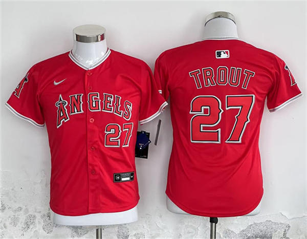 Youth Los Angeles Angels #27 Mike Trout Stitched Nike Red Jersey