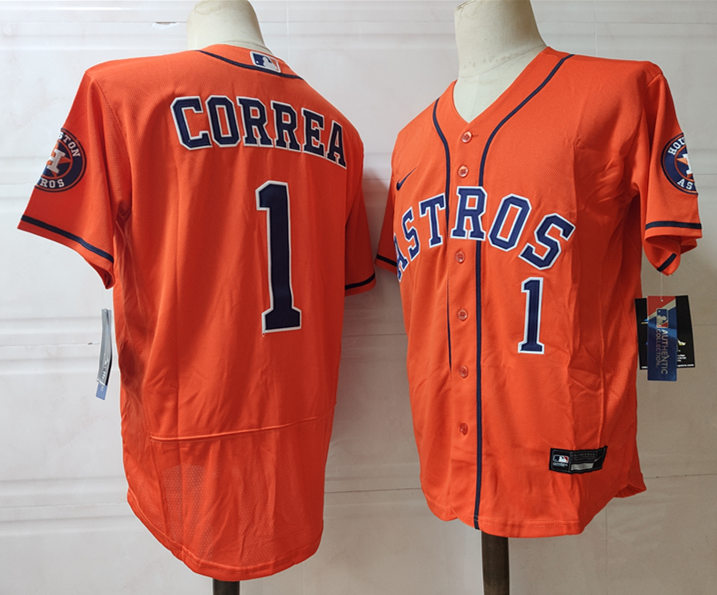 Mens Houston Astros #1 Carlos Correa Nike Orange Alternate Flexbase Jersey