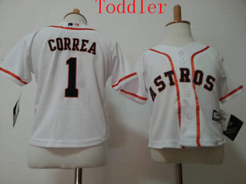 Toddler Houston Astros #1 Carlos Correa White Home 2015 Cool Base Jersey