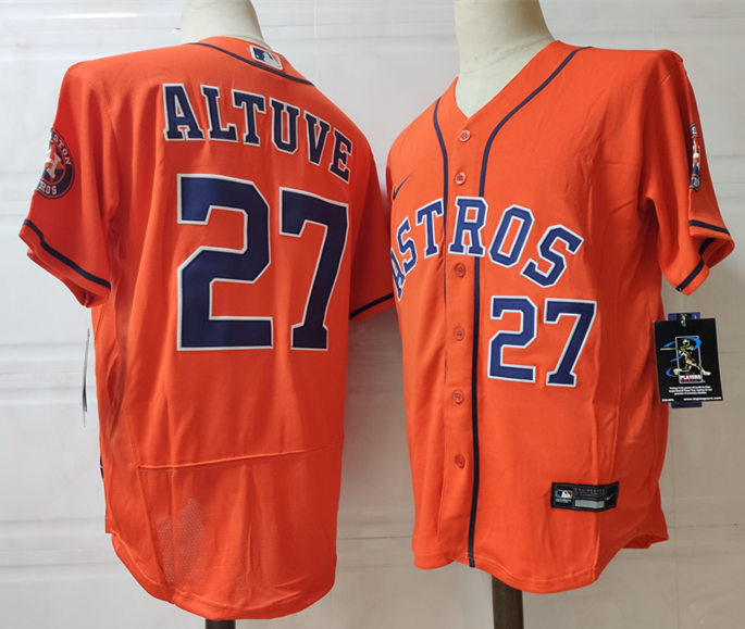 Men's Houston Astros #27 Jose Altuve Nike Orange Alternate Flexbase Jersey