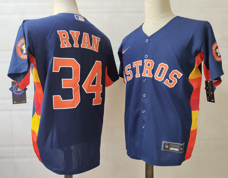 Mens Houston Astros Retired Player #34 Nolan Ryan Nike Navy Alternate CoolBase Jersey