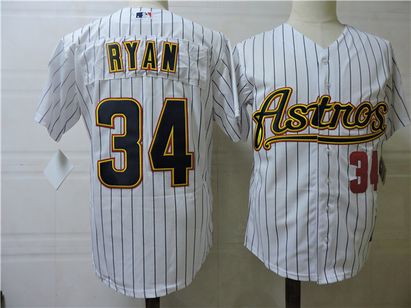 Men's Houston Astros #34 Nolan Ryan White Pinstirpe Throwback Stitched MLB Majestic Cooperstown Collection Jersey