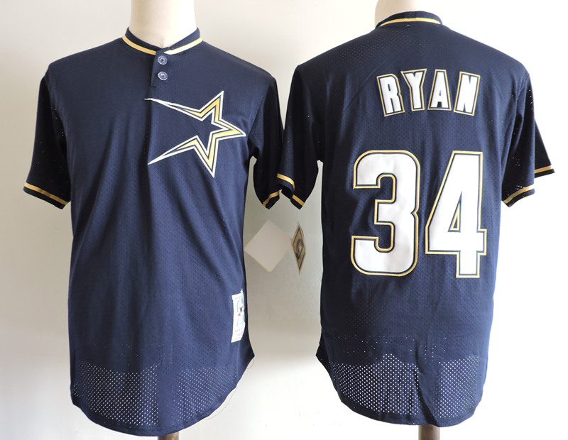 Men's Houston Astros #34 Nolan Ryan Mitchell & Ness Navy Cooperstown Collection Batting Practice Jersey