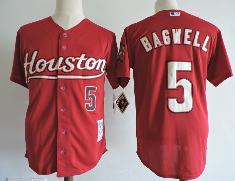 Men's Houston Astros #5 Jeff Bagwell Retired Red Mitchell & Ness Throwback Baseball Jersey