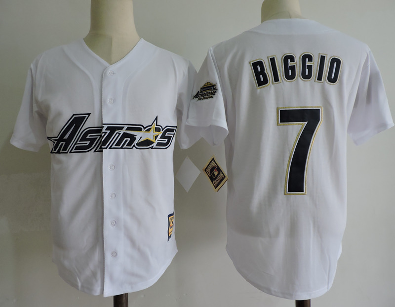 Men's Houston Astros #7 Craig Biggio White Mitchell & Ness Throwback Baseball Jersey