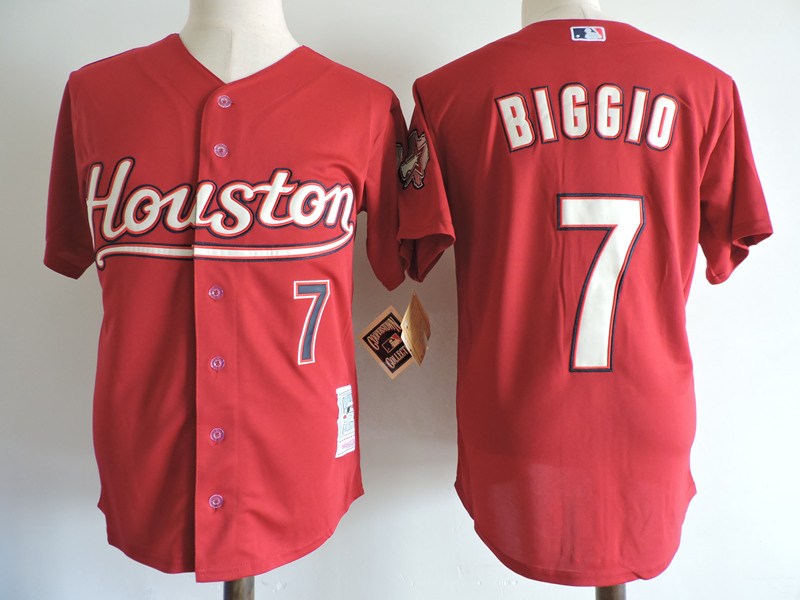 Men's Houston Astros #7 Craig Biggio RED Mitchell & Ness Cooperstown Throwback Baseball Jersey