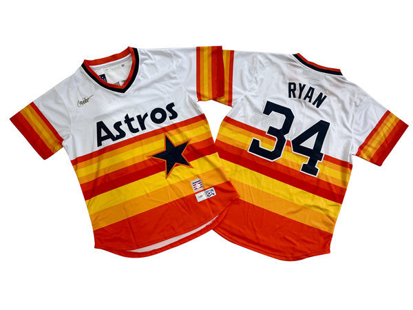 Men's Houston Astros Retired Player #34 Nolan Ryan Nike White Orange Cooperstown Collection Jersey