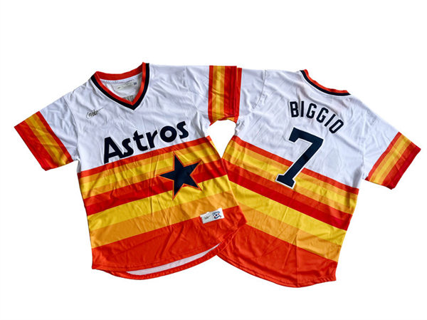 Men's Houston Astros Retired Player #7 Craig Biggio Nike White Orange Cooperstown Collection Jersey
