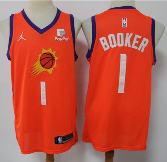 Mens Phoenix Suns #1 Devin Booker 2021 Orange Jordan Statement Edition Jersey