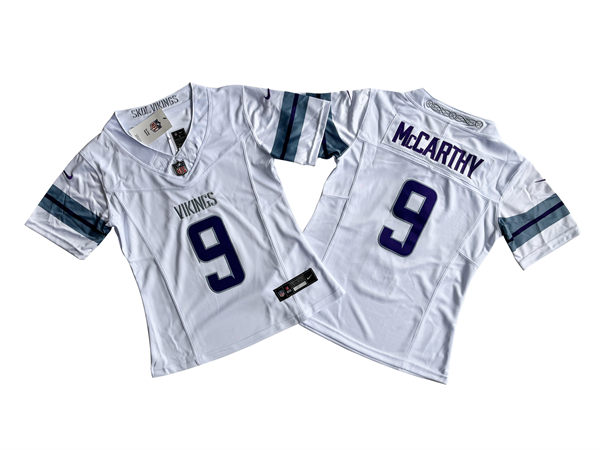 Women's Minnesota Vikings #9 J. J. McCarthy Nike White Alternate Vapor F.U.S.E. Winter Warrior Limited Jersey (2)